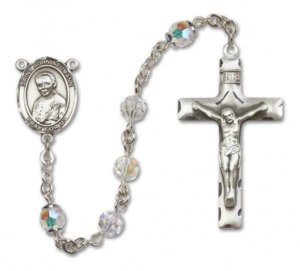 St. John Neumann Sterling Silver Heirloom Rosary Squared Crucifix