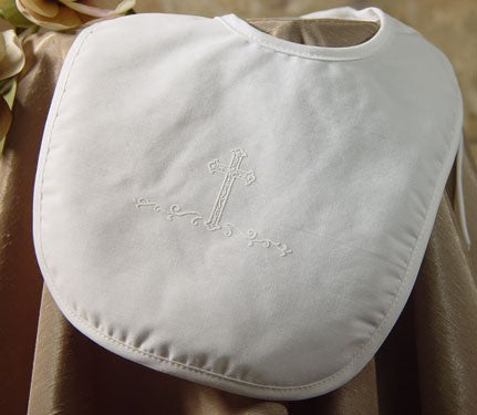 Baptism Bib with Screened Cross for Boys