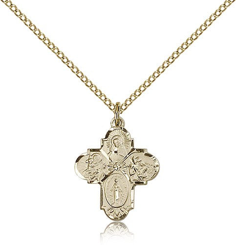 Girl's Dainty 4-Way Pendant with Flower Center