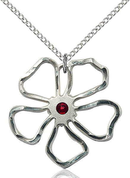 Five Petal Flower Pendant with Birthstone Center