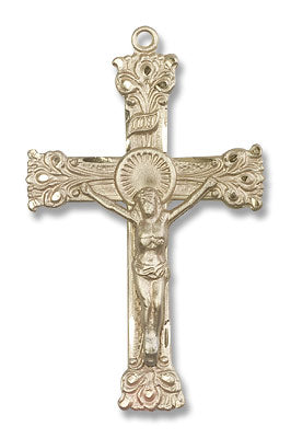 Block Tip Fleur de Lis Crucifix Medal