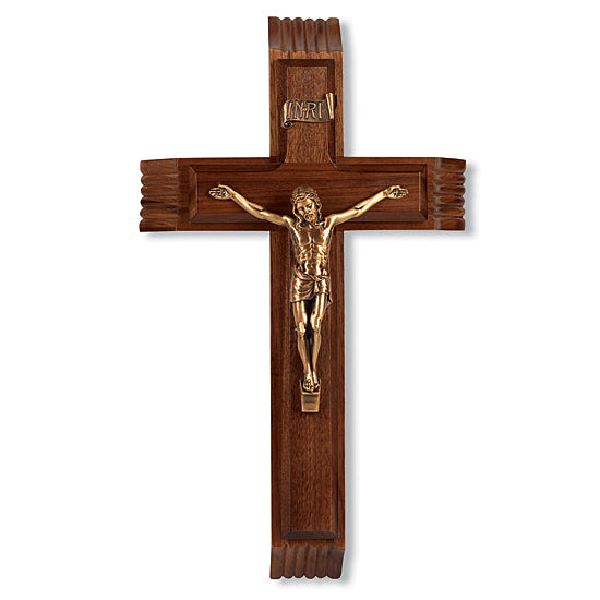 Walnut Sick Call Crucifix Set - 12 inch