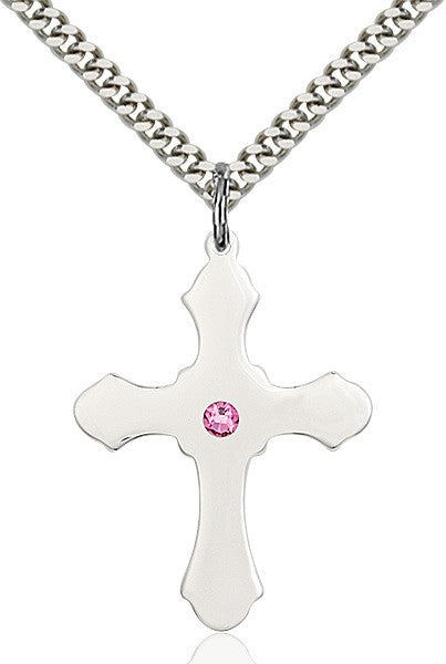 Large High Polished Soft Edge Cross Pendant with Birthstone Options