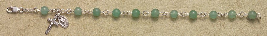 Rosary Bracelet - Sterling Silver with Adventurine Beads