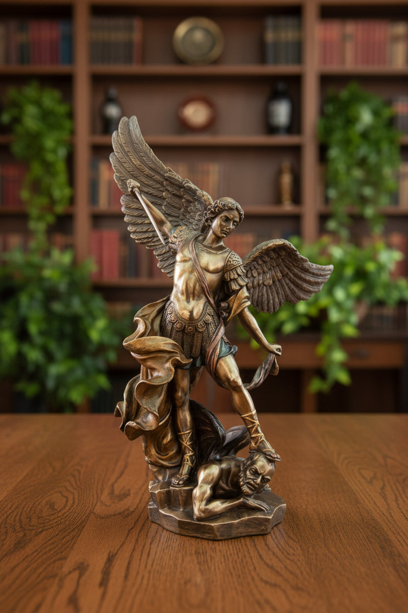 St. Michael the Archangel Statue – 14.5” | Lightly Hand-Painted Cold-Cast Bronze