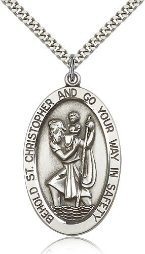 Large Men's Oval St. Christopher Necklace