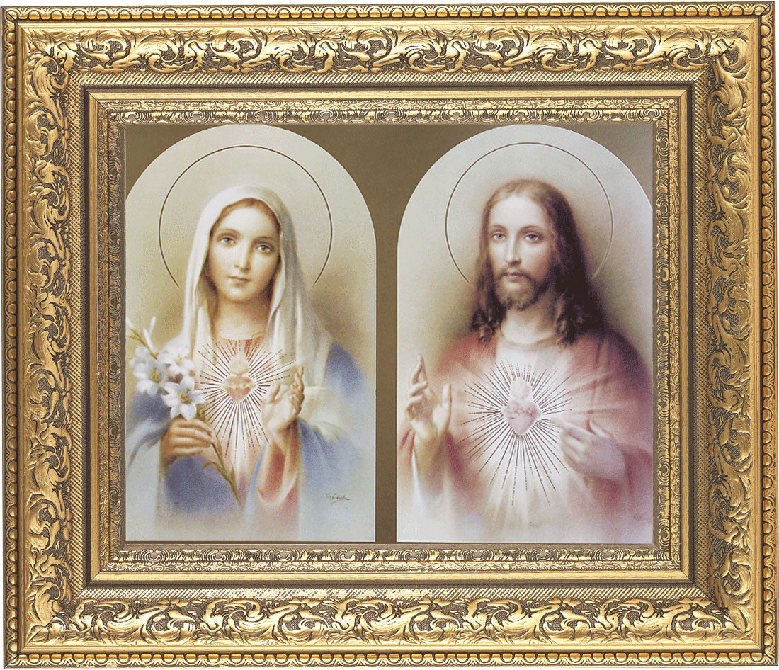 Immaculate Heart and Sacred Heart 8x10 Framed Print Under Glass