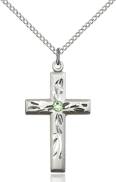 Squared Edge Cross with Vine Etching with Birthstone Options