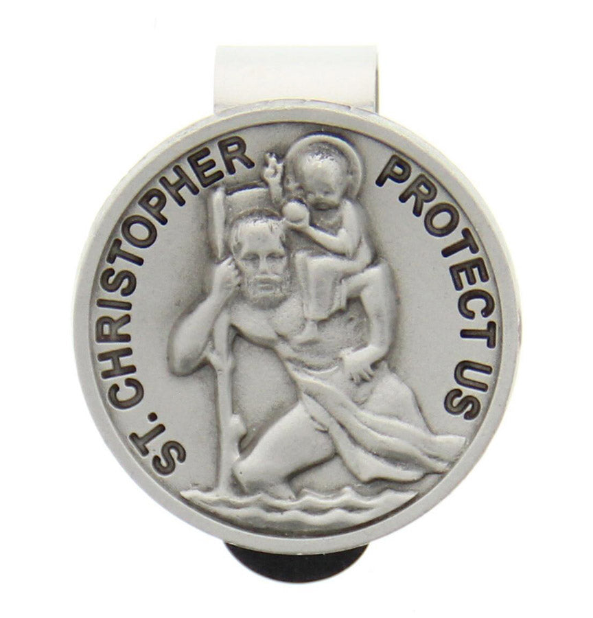 Round St. Christopher Visor Clip, Pewter - 1 1/2' dia