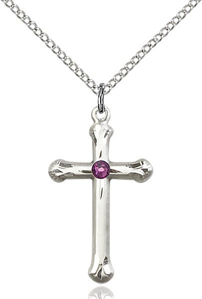 Teardrop Edge Cross Pendant with Birthstone Options