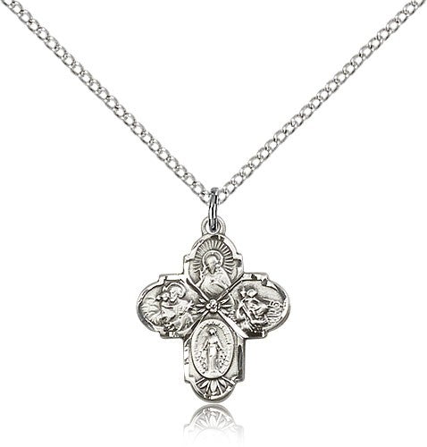 Girl's Dainty 4-Way Pendant with Flower Center