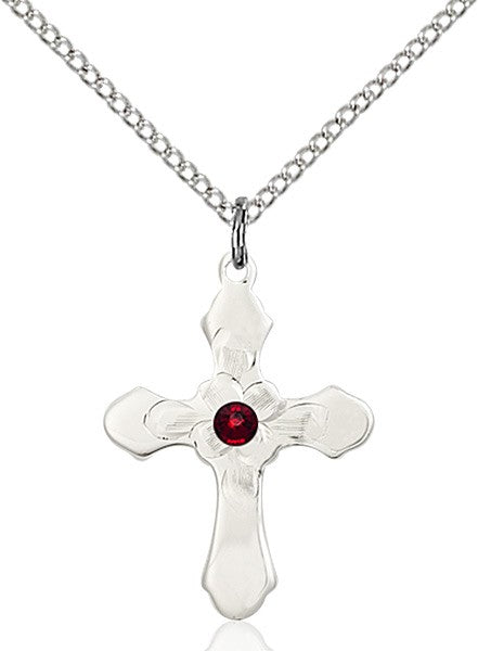 Floral Center Youth Cross Pendant with Birthstone Options