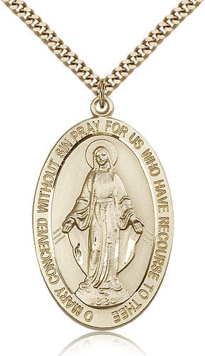 Men's Elongated Oval Miraculous Medal Necklace