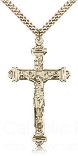 Men’s Sterling Silver, Gold-Filled, or 14K Solid Gold Cross-Tip Crucifix Pendant – 1 7/8″ Tall