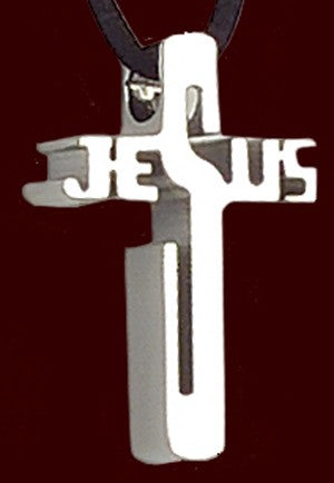 Stainless Steel Jesus Cross Pendant - 1 1/4'H