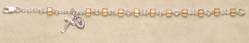 Rosary Bracelet - Sterling Silver with Colorado Topaz Swarovski Cube