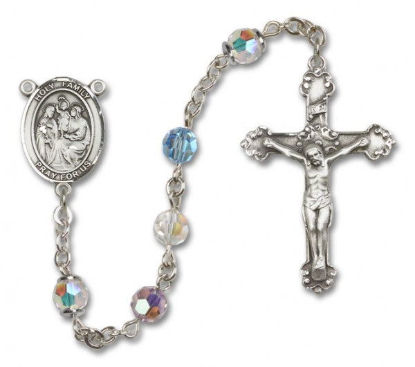 Holy Family Sterling Silver Heirloom Rosary Fancy Crucifix