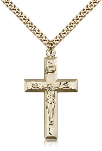 Classic Block Style Crucifix Medal