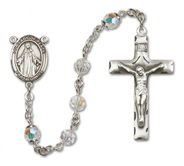 Our Lady of Peace Sterling Silver Heirloom Rosary Squared Crucifix