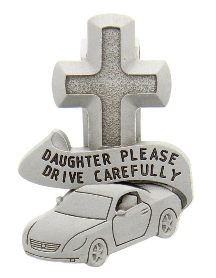 Daughter Please Drive Carefully Visor Clip, Pewter - 2 1/2" H