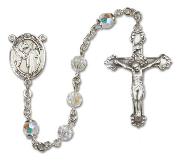 St. Columbanus Sterling Silver Heirloom Rosary Fancy Crucifix