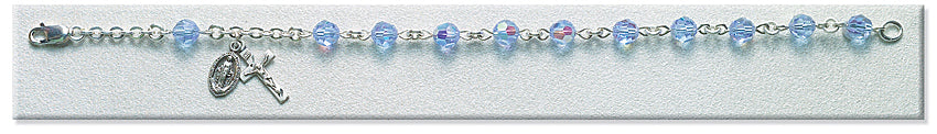 Rosary Bracelet - Sterling Silver with 6mm Light Sapphire Crystal Swarovski Beads