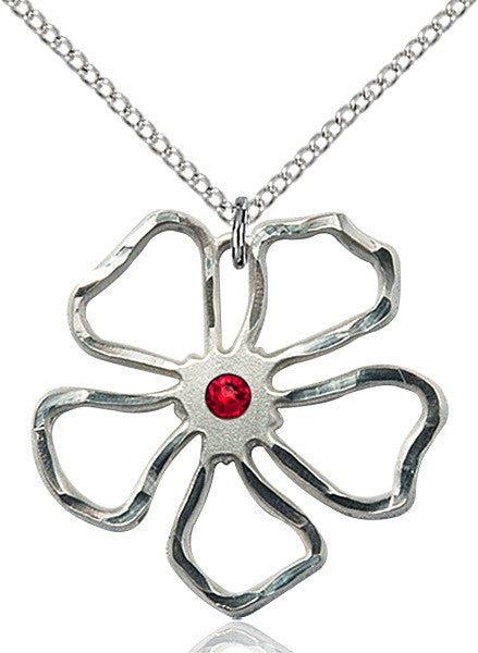 Five Petal Flower Pendant with Birthstone Center