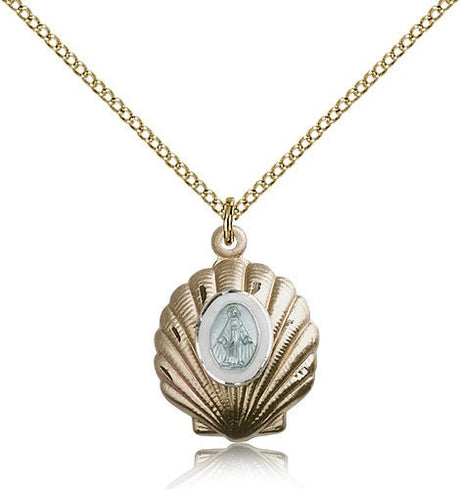 Shell with Blue Miraculous Medal Neclace