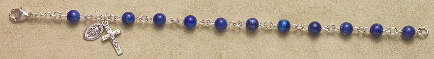 Rosary Bracelet - Sterling Silver with Lapis Beads