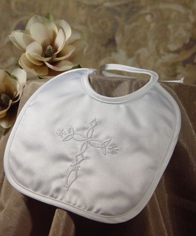 Matte Satin Baptism Bib with Celtic Cross
