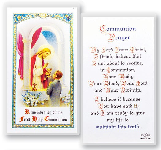 Communion Boy Laminated Prayer Card