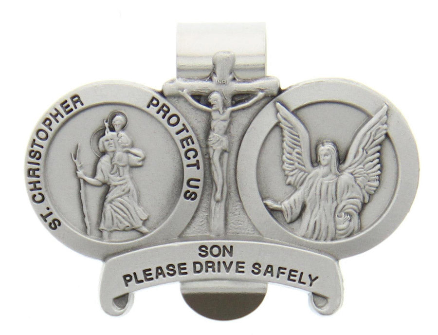 St. Christopher & Guardian Angel Protect My Son Visor Clip Pewter