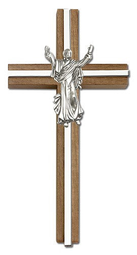 Risen Christ Wall Cross in Walnut and Metal Inlay 6"
