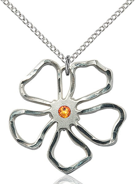 Five Petal Flower Pendant with Birthstone Center