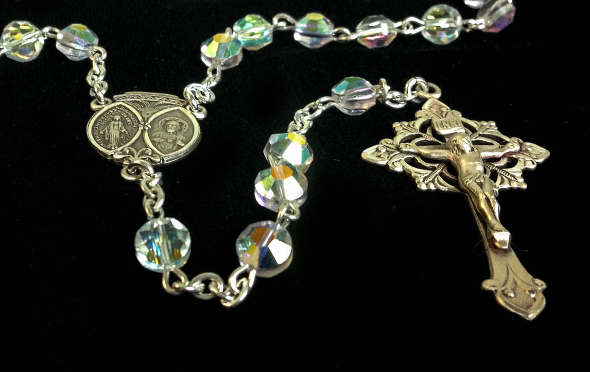 Sacred Heart and Immaculate Heart Rosary with 6mm Swarovski Beads