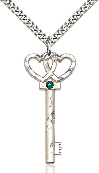 Larger Double Hearts Key Pendant with Birthstone