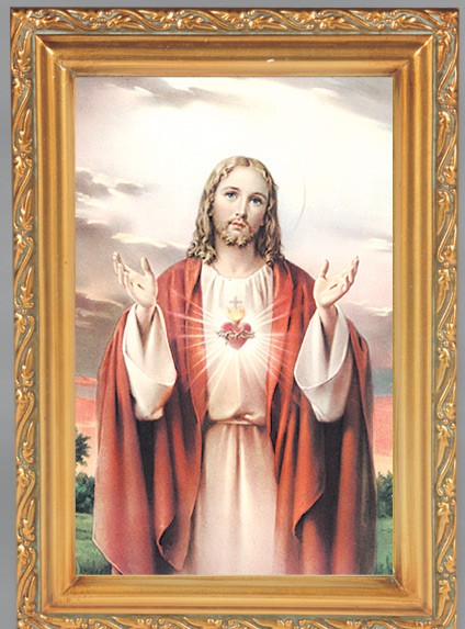 Sacred Heart of Jesus Antique Gold Framed Print