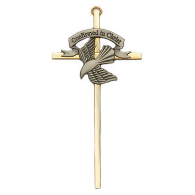 Confirmation Cross Confirmed in Christ Brass & Pewter 7 inch