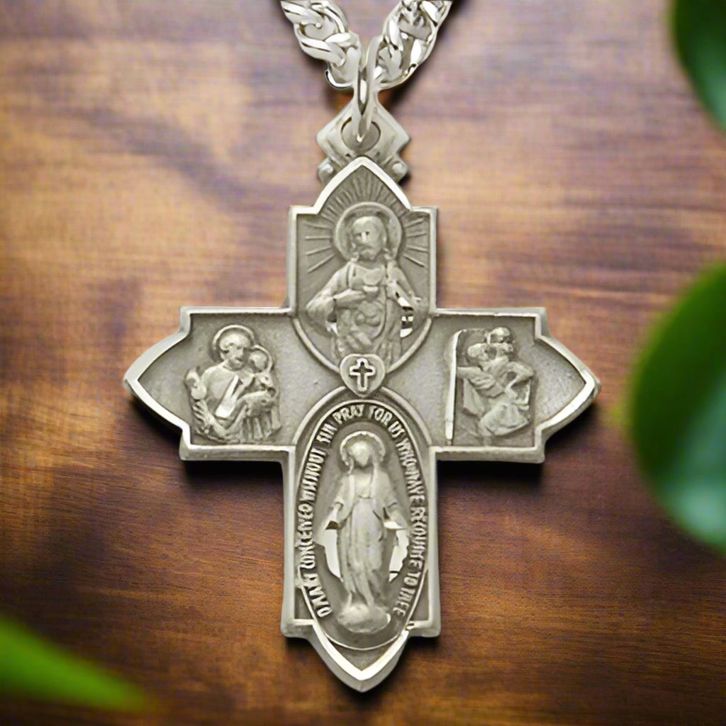Four Way Sterling Silver Medal with Antique Finish