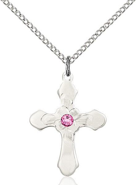 Floral Center Youth Cross Pendant with Birthstone Options