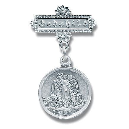 Godchild Baby Pin with Round Guardian Angel Pendant