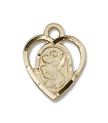 Very Small Open-Cut Heart Shaped St. Christopher Necklace