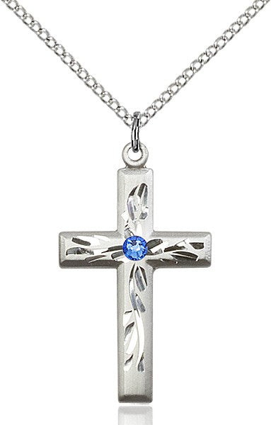 Squared Edge Cross with Vine Etching with Birthstone Options