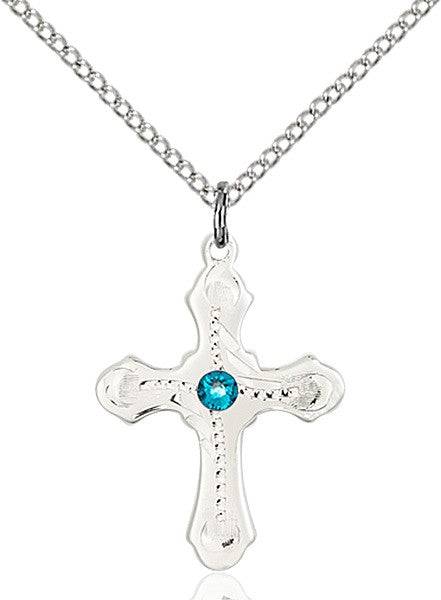 Cross Pendant with Dotted Etching with Birthstone Options for Youth