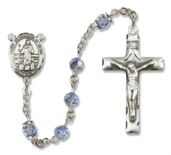 St. Bernadine Sterling Silver Heirloom Rosary Squared Crucifix