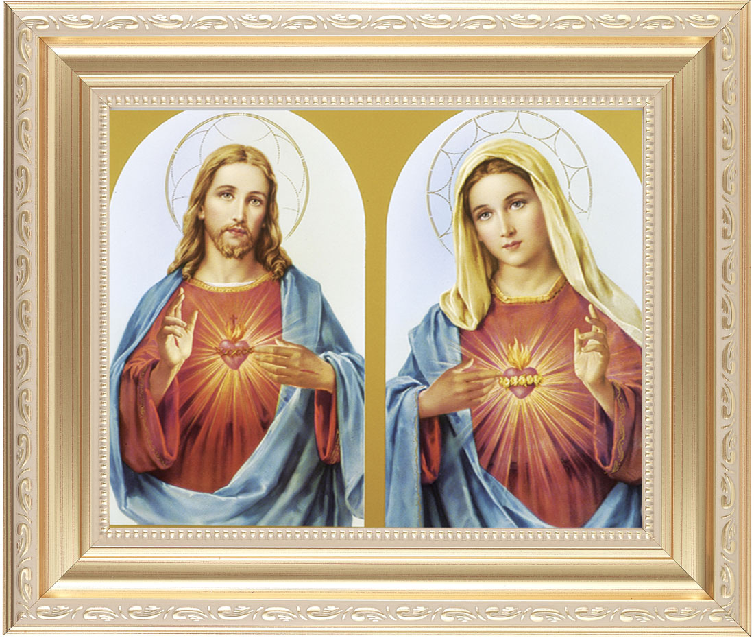 Sacred Heart and Immaculate Heart 8x10 Framed Print Under Glass