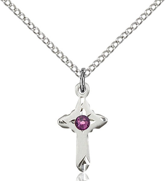 Child's Pointed Edge Cross Pendant with Birthstone Options
