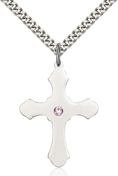 Large High Polished Soft Edge Cross Pendant with Birthstone Options