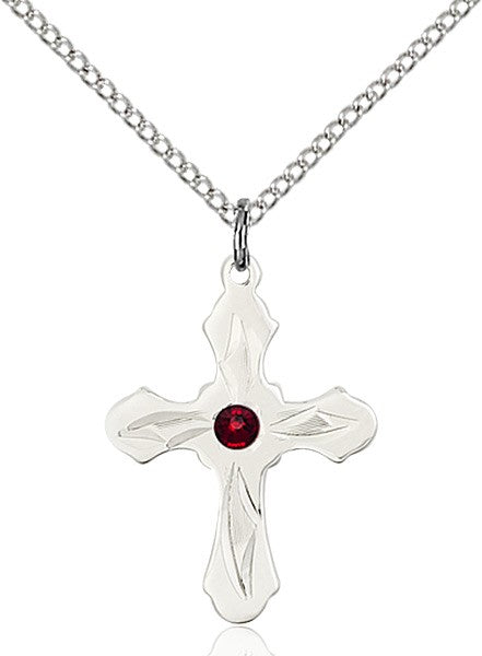 Cross Pendant with Pointed Etching Birthstone Options for Youth