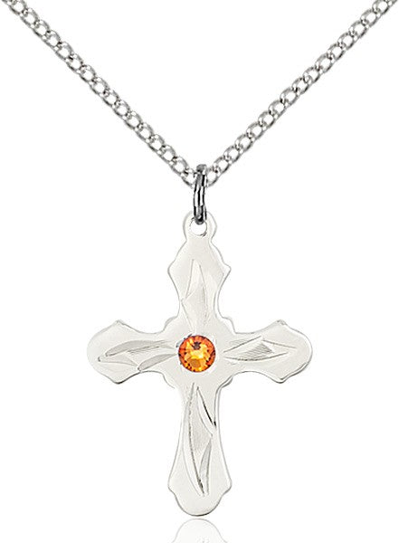 Cross Pendant with Pointed Etching Birthstone Options for Youth